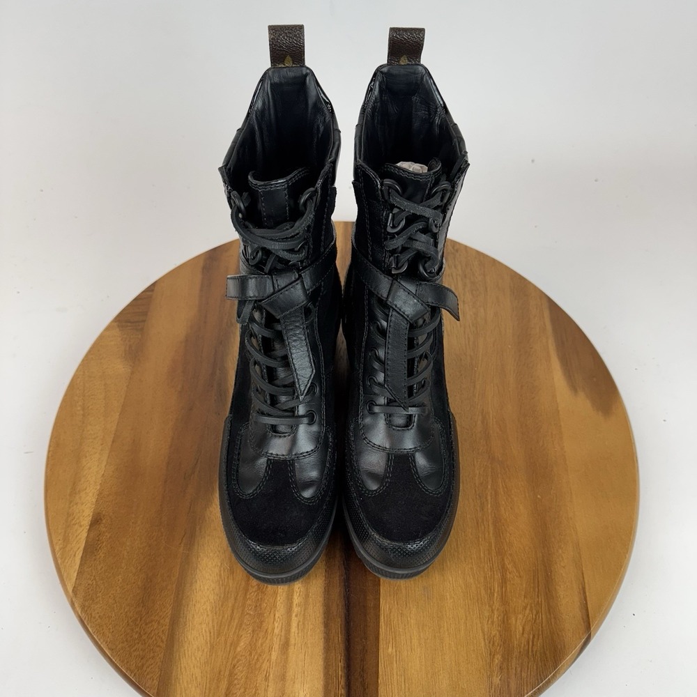 Womens Louis Vuitton Laureate Platform Desert Black Suede Combat Boots Size 36.5 - Picture 6 of 8